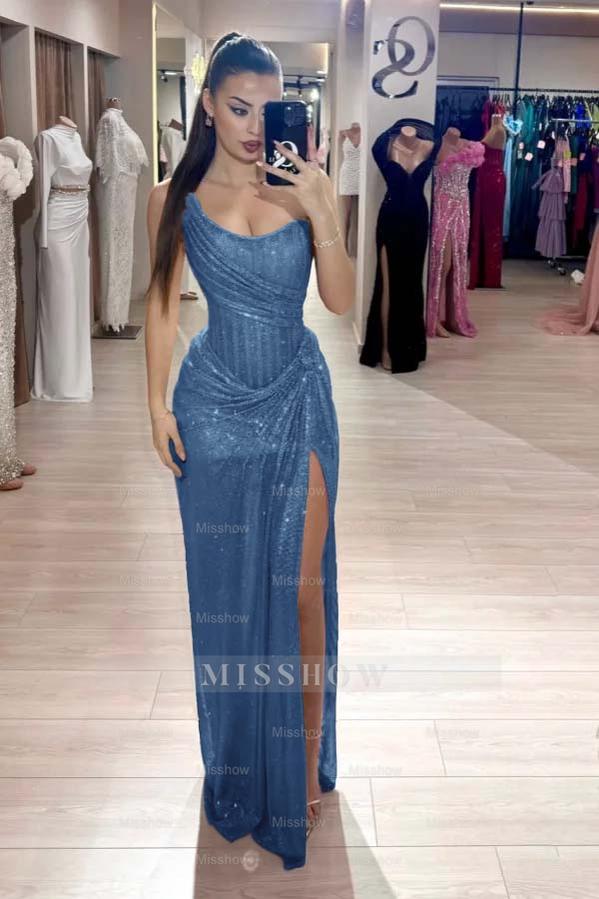Strapless Sleeveless Mermaid Long Formal Dress With High Split