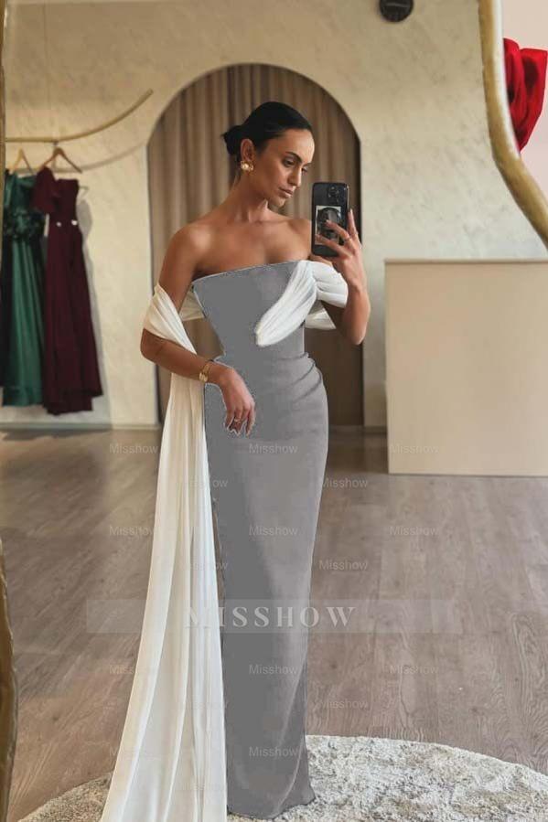 Strapless Sleeveless Mermaid Long Formal Dress With Ruffles Pleated