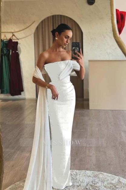 Strapless Sleeveless Mermaid Long Formal Dress With Ruffles Pleated