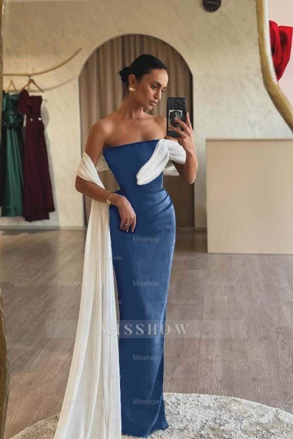 Strapless Sleeveless Mermaid Long Formal Dress With Ruffles Pleated