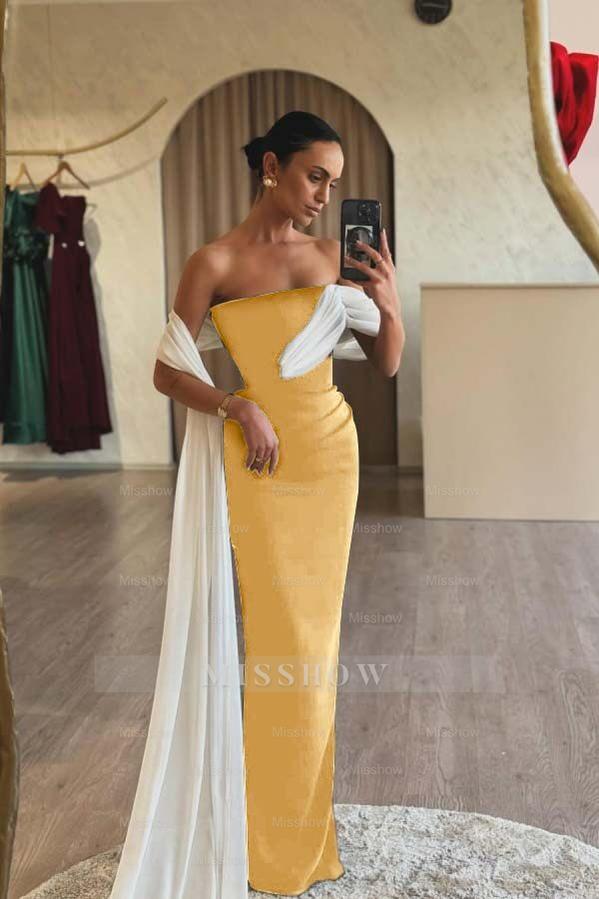 Strapless Sleeveless Mermaid Long Formal Dress With Ruffles Pleated