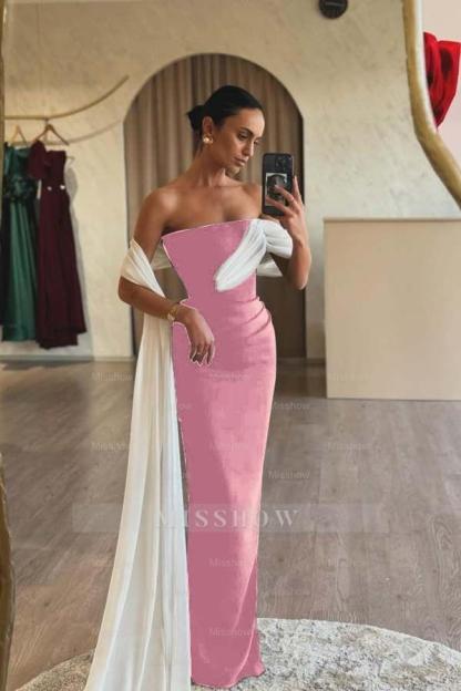 Strapless Sleeveless Mermaid Long Formal Dress With Ruffles Pleated