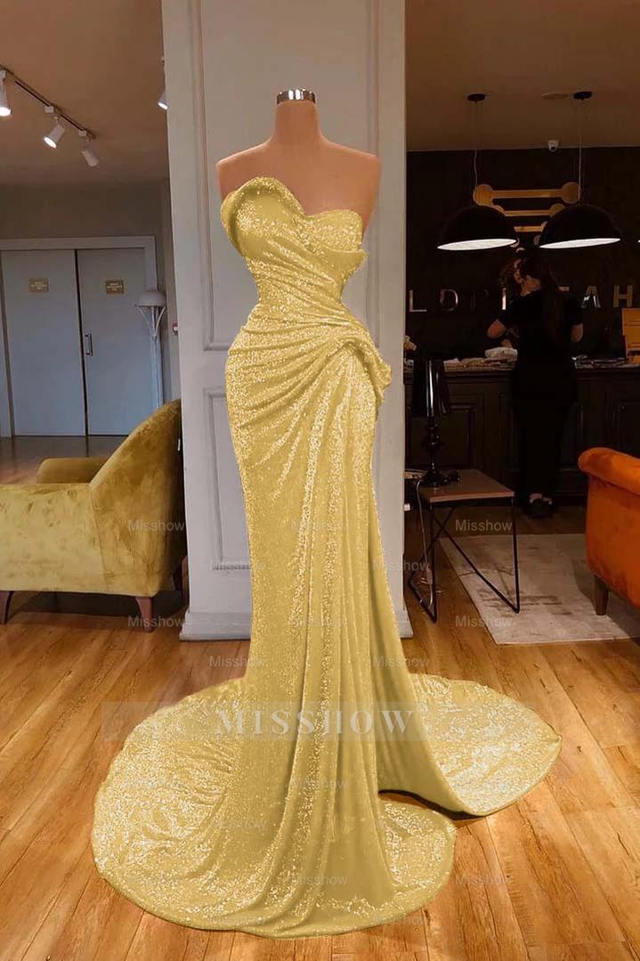 Strapless Sweetheart Sleeveless Long Mermaid Formal Dress Red With Sequins