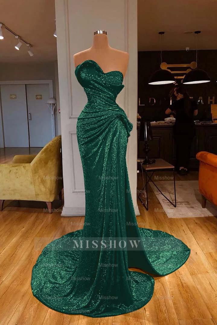 Strapless Sweetheart Sleeveless Long Mermaid Formal Dress Red With Sequins