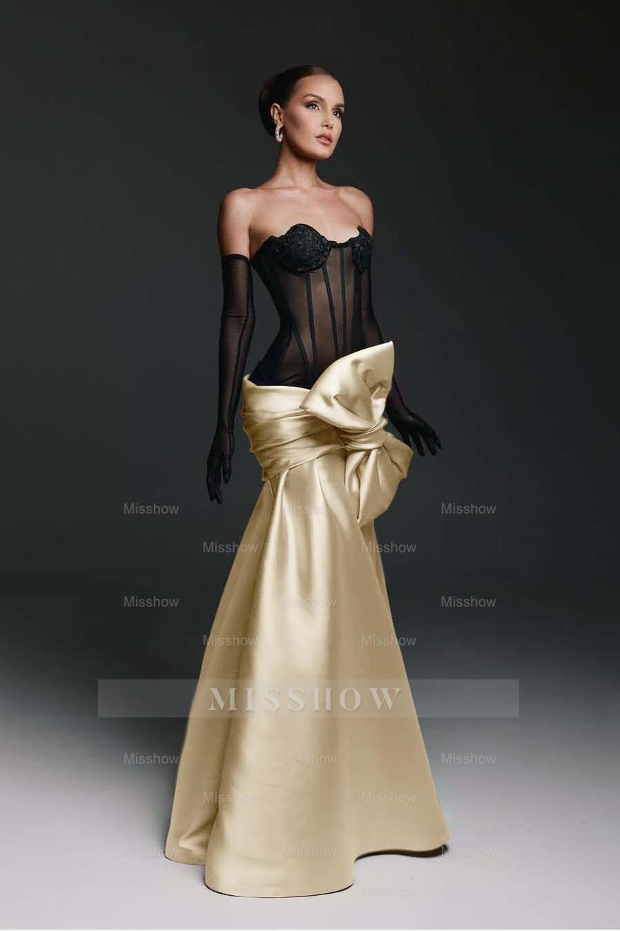 Strapless Sweetheart Sleeveless Long Mermaid Formal Dress With Gloves