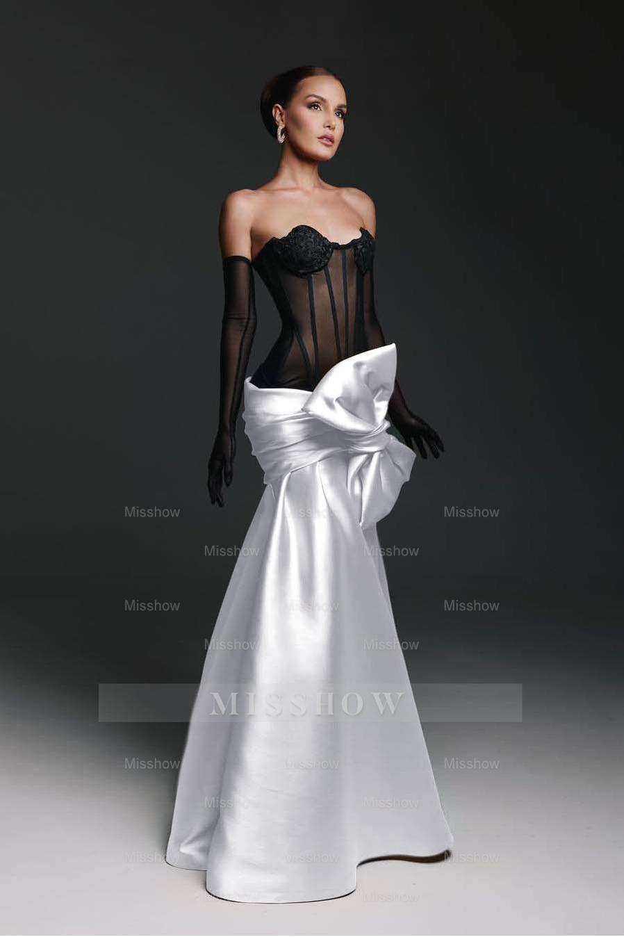Strapless Sweetheart Sleeveless Long Mermaid Formal Dress With Gloves
