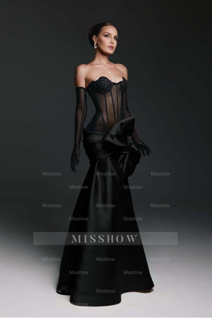 Strapless Sweetheart Sleeveless Long Mermaid Formal Dress With Gloves