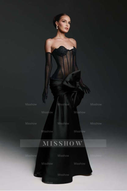 Strapless Sweetheart Sleeveless Long Mermaid Formal Dress With Gloves