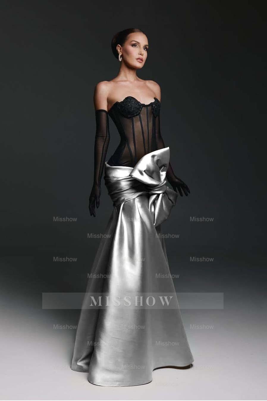 Strapless Sweetheart Sleeveless Long Mermaid Formal Dress With Gloves