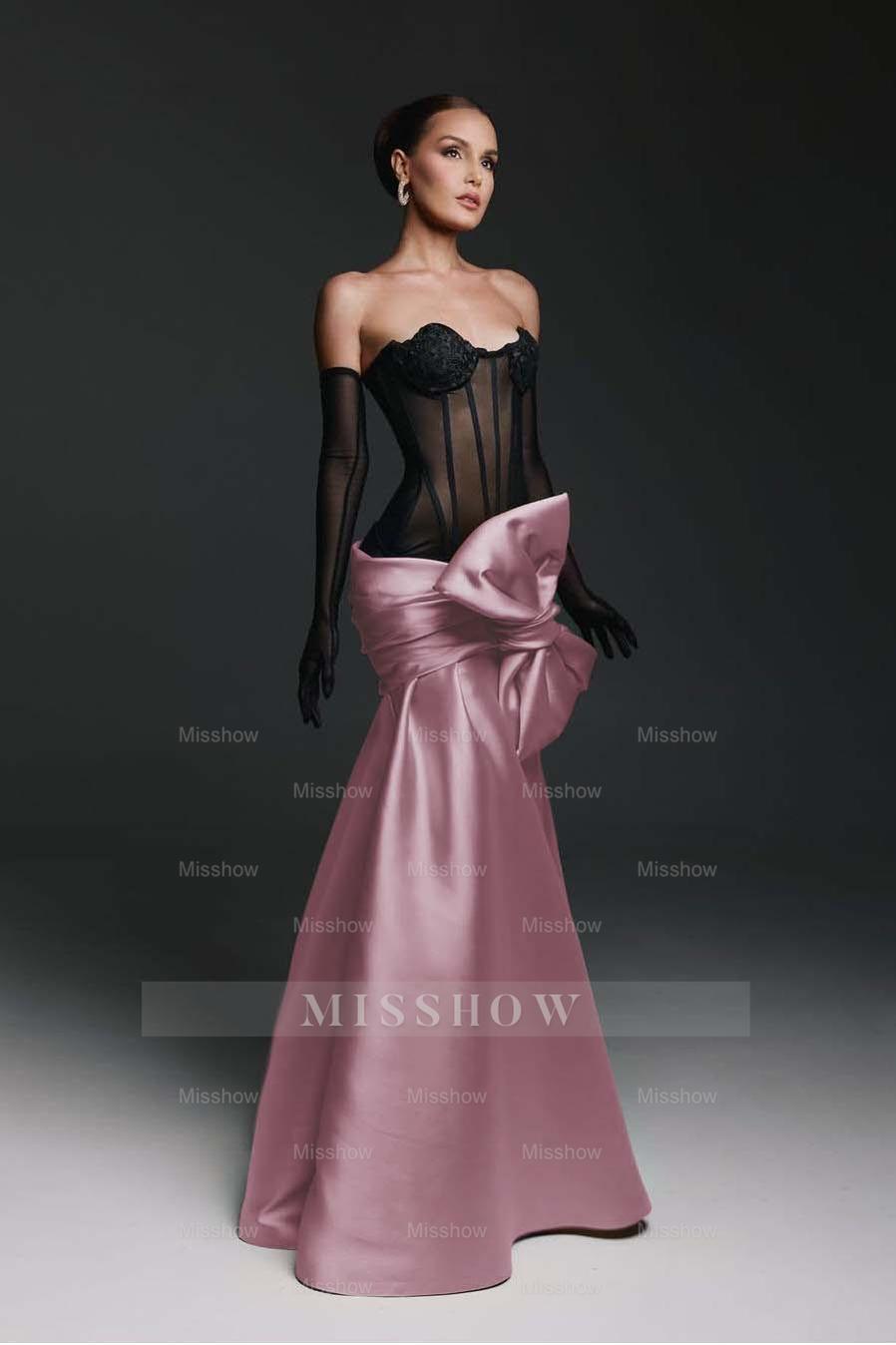 Strapless Sweetheart Sleeveless Long Mermaid Formal Dress With Gloves