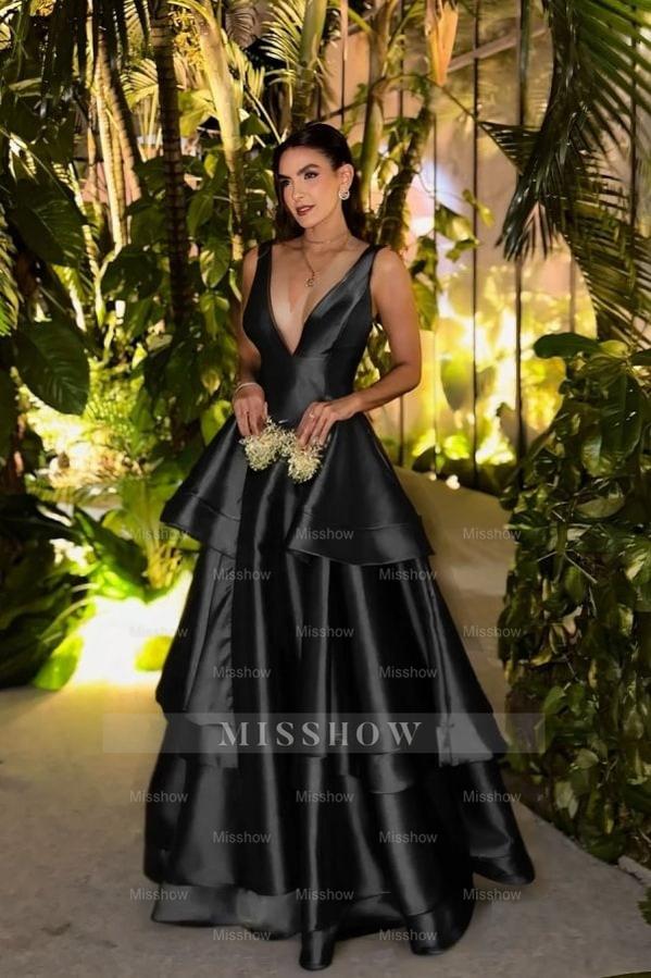 Straps Deep V Neck Sleeveless A Line Long Formal Dress With Pleated