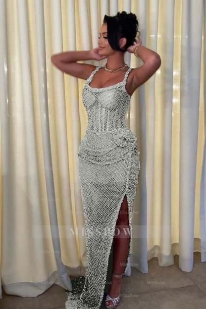 Straps Sleeveless Long Mermaid Formal Dress With Split Sequins