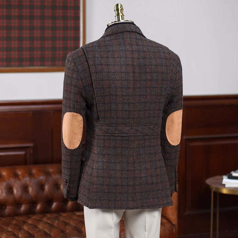 Stylish Brown Checkered Notched Lapel Prom Ensemble