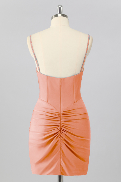 Sparkly Sky Blue Tight Ruched Short Corset Cocktail Dress With Beading