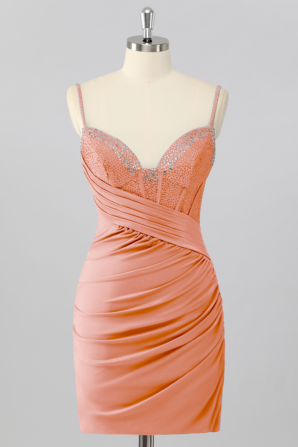 Sparkly Sky Blue Tight Ruched Short Corset Cocktail Dress With Beading