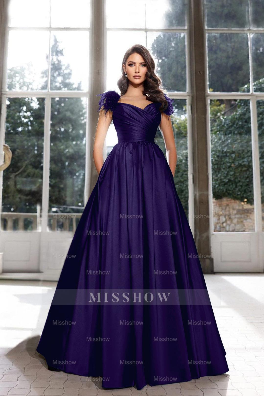 Tassel Sleeveless Straps A Line Long Formal Dress Pleated Dark Navy