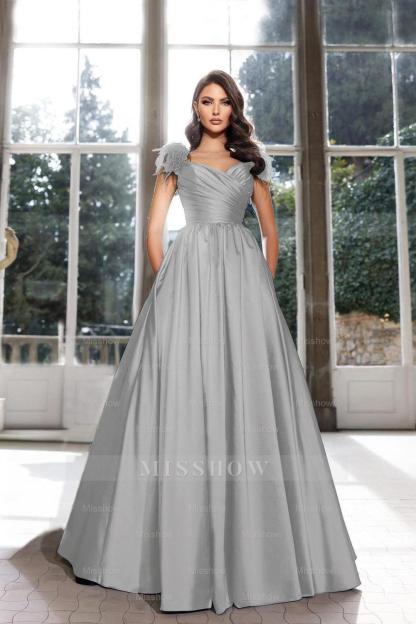 Tassel Sleeveless Straps A Line Long Formal Dress Pleated Dark Navy