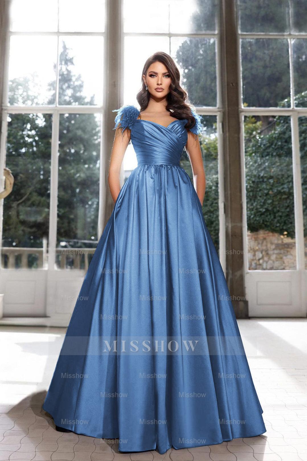 Tassel Sleeveless Straps A Line Long Formal Dress Pleated Dark Navy