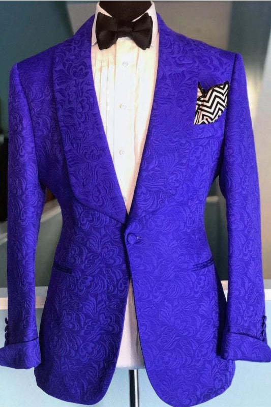 New Royal Blue Jacquard Shawl Lapel Two-Piece Suit for Weddings