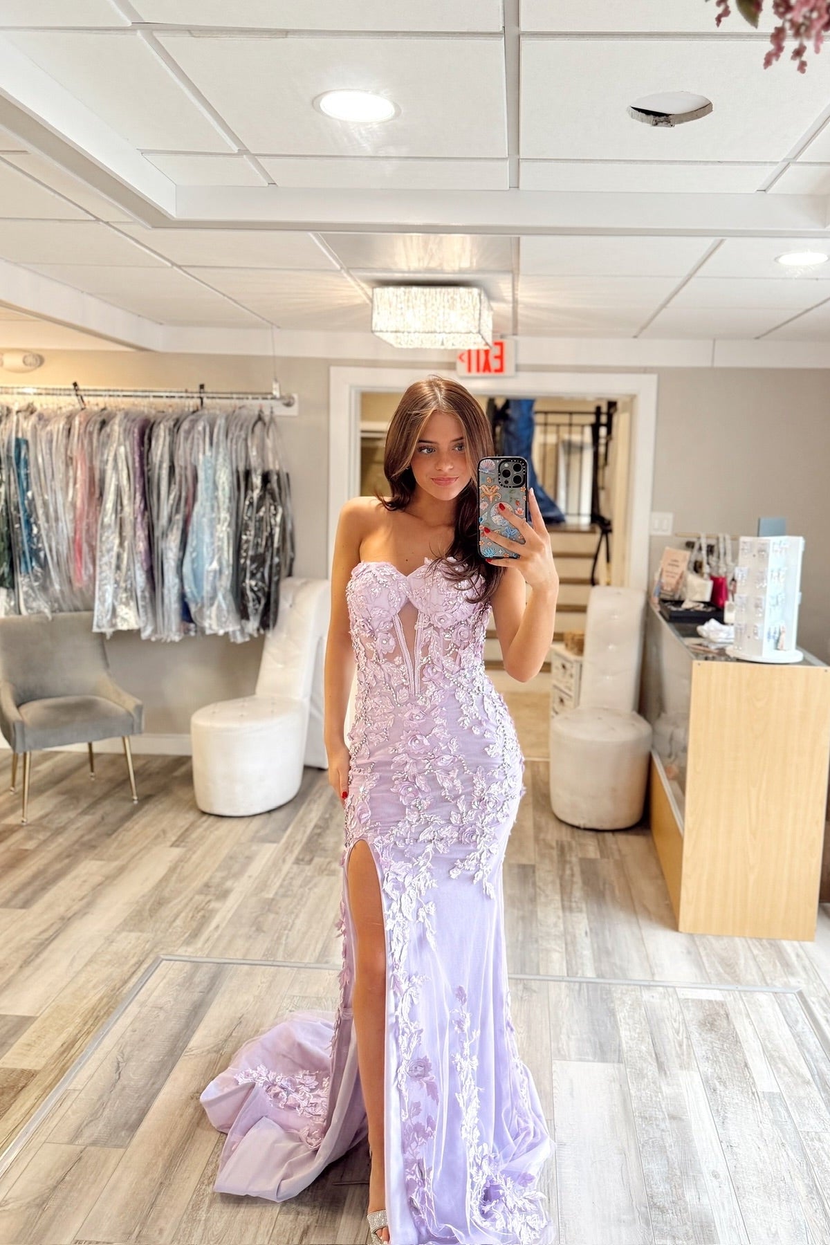 Trendy Lilac Sweetheart Sleeveless Mermaid Prom Dress with Appliques and Slit