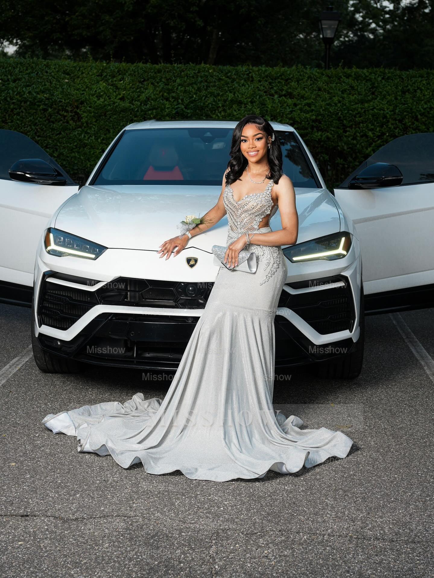 Trendy Silver Sweetheart Sleeveless Mermaid Prom Dress with Rhinestones and Beads