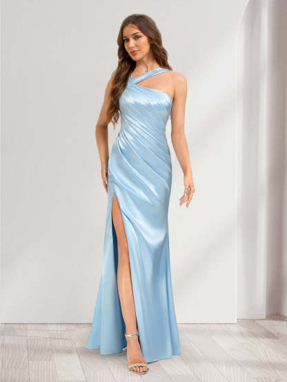 Trumpet Mermaid Asymmetrical One Shoulder Sleeveless Ruched Bridesmaid Dresses