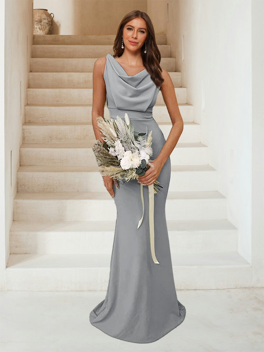 Trumpet Mermaid Cowl Neck Sleeveless Ruched Bridesmaid Dresses