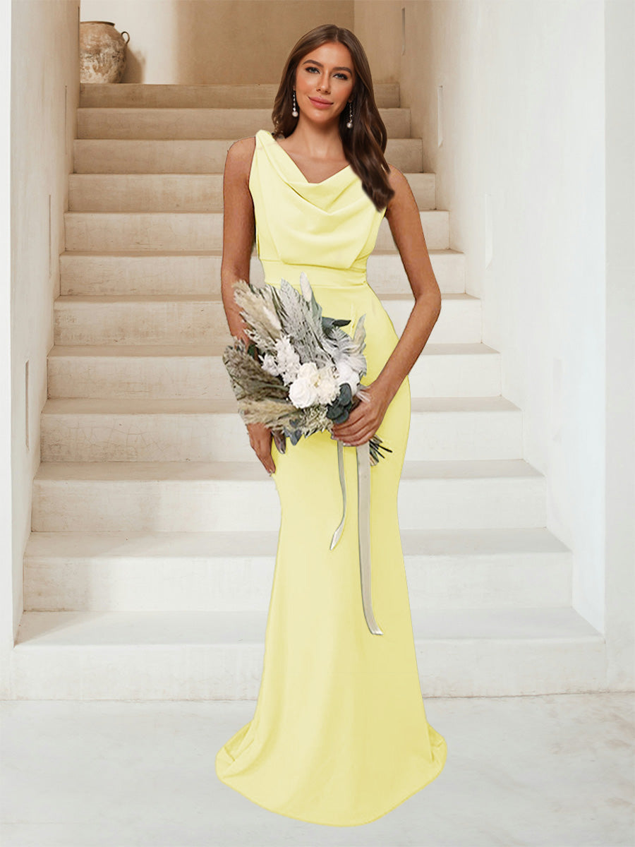 Trumpet Mermaid Cowl Neck Sleeveless Ruched Bridesmaid Dresses