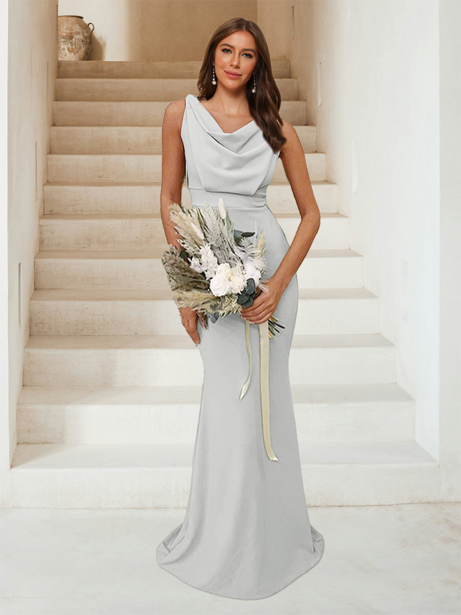 Trumpet Mermaid Cowl Neck Sleeveless Ruched Bridesmaid Dresses