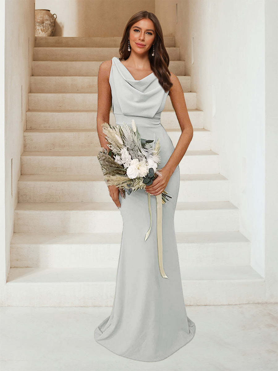 Trumpet Mermaid Cowl Neck Sleeveless Ruched Bridesmaid Dresses