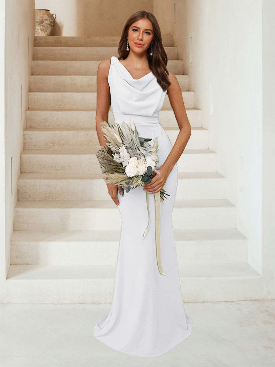 Trumpet Mermaid Cowl Neck Sleeveless Ruched Bridesmaid Dresses