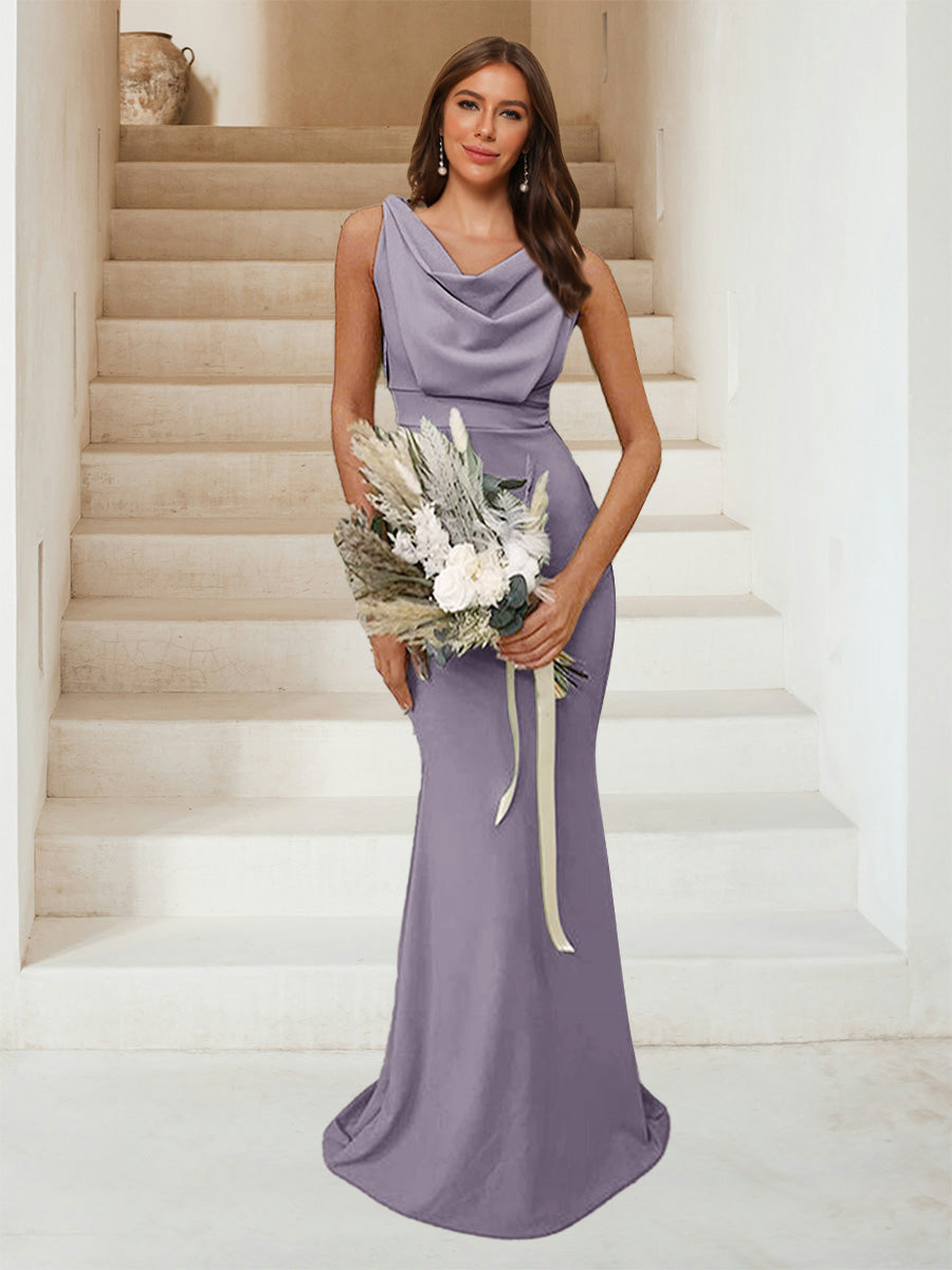 Trumpet Mermaid Cowl Neck Sleeveless Ruched Bridesmaid Dresses
