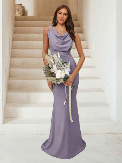 Trumpet Mermaid Cowl Neck Sleeveless Ruched Bridesmaid Dresses