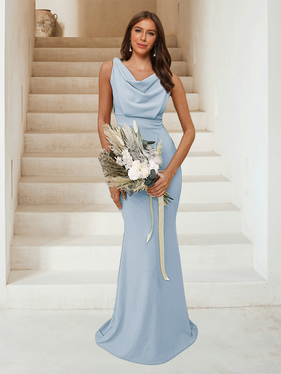 Trumpet Mermaid Cowl Neck Sleeveless Ruched Bridesmaid Dresses
