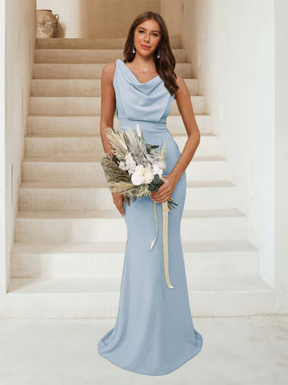 Trumpet Mermaid Cowl Neck Sleeveless Ruched Bridesmaid Dresses