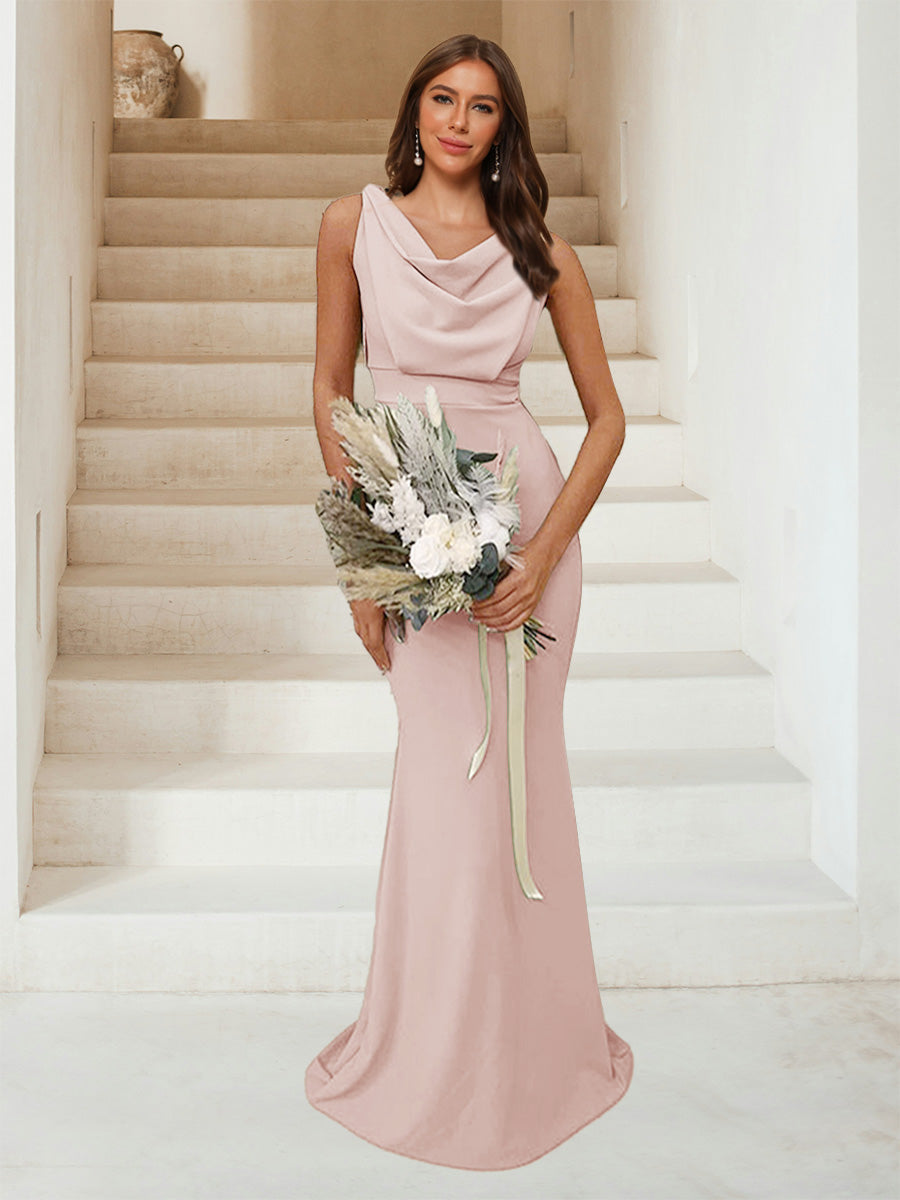 Trumpet Mermaid Cowl Neck Sleeveless Ruched Bridesmaid Dresses