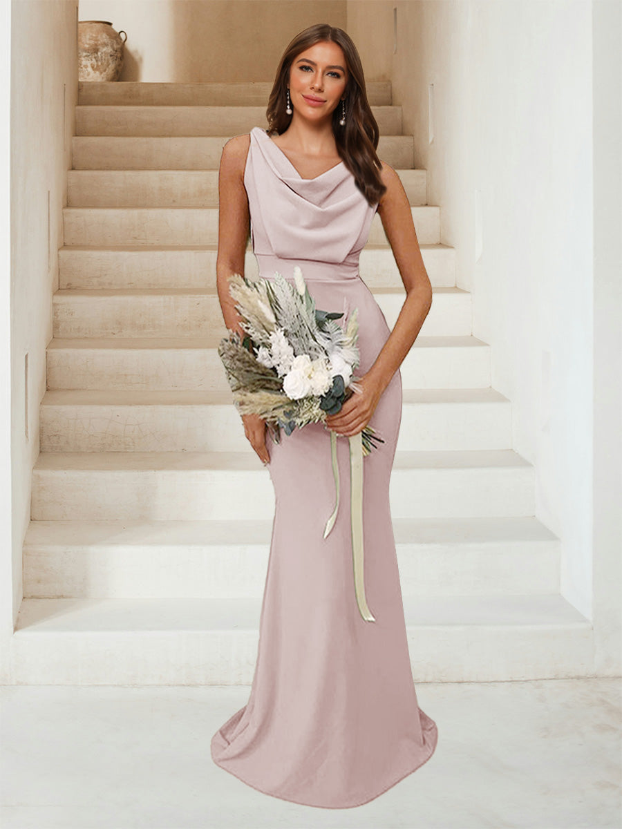 Trumpet Mermaid Cowl Neck Sleeveless Ruched Bridesmaid Dresses