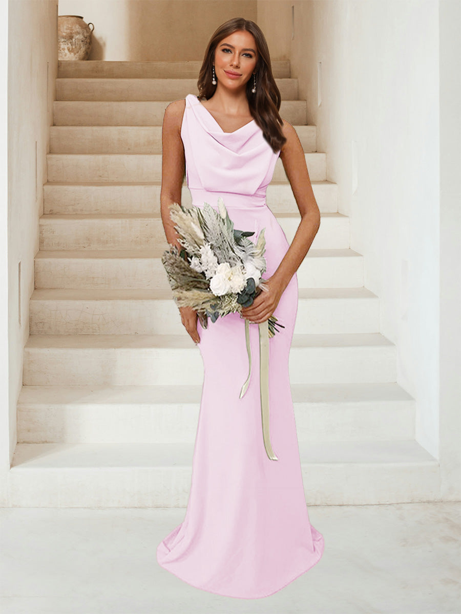 Trumpet Mermaid Cowl Neck Sleeveless Ruched Bridesmaid Dresses