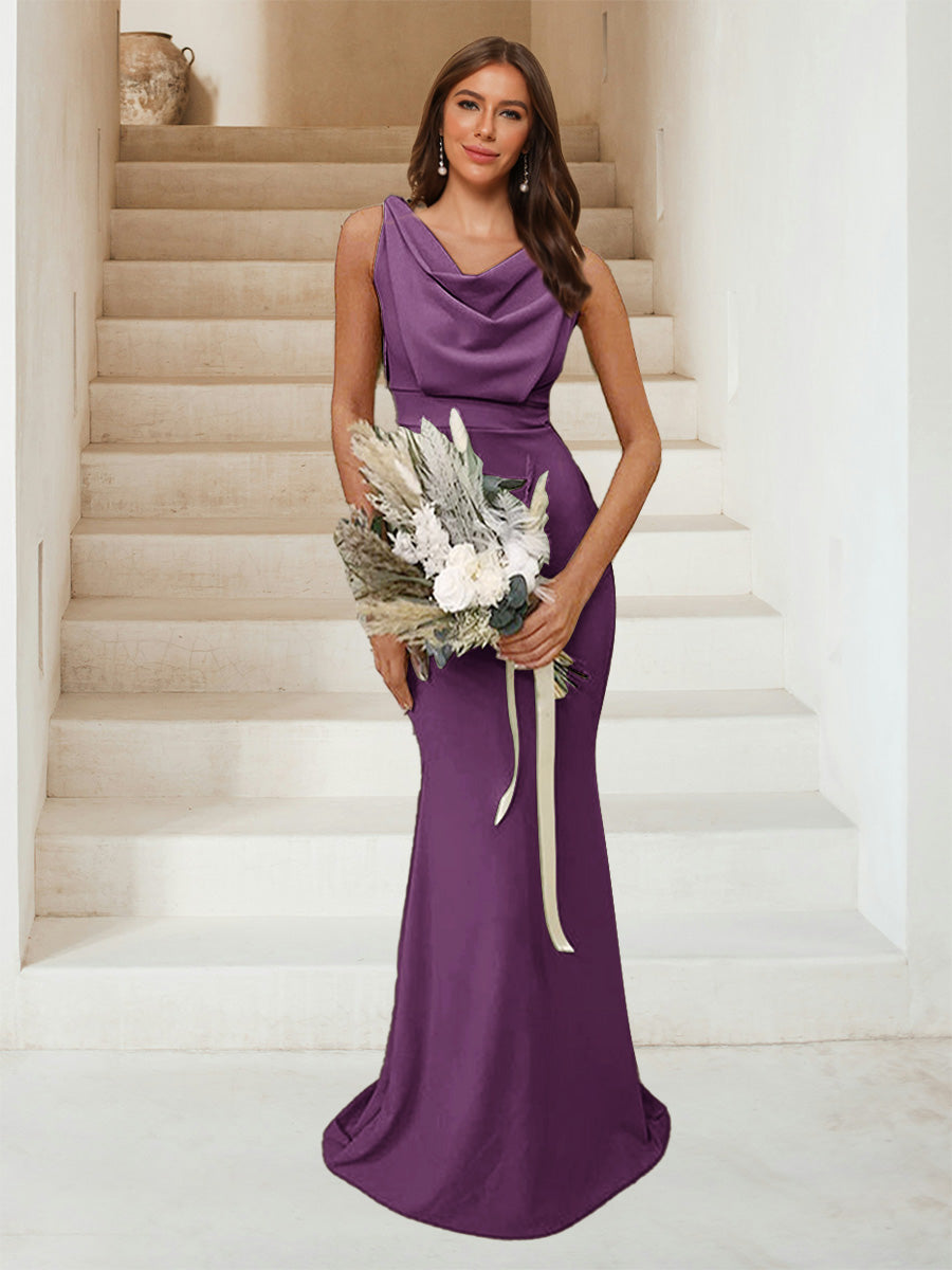 Trumpet Mermaid Cowl Neck Sleeveless Ruched Bridesmaid Dresses