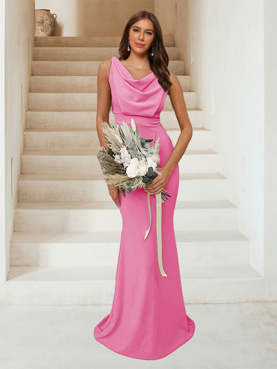 Trumpet Mermaid Cowl Neck Sleeveless Ruched Bridesmaid Dresses