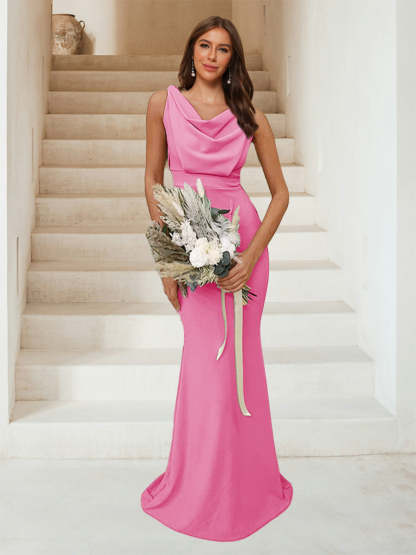 Trumpet Mermaid Cowl Neck Sleeveless Ruched Bridesmaid Dresses