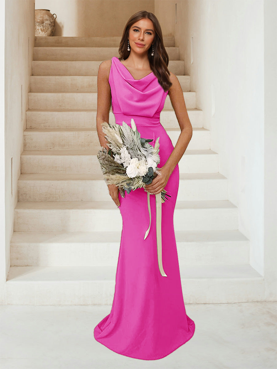 Trumpet Mermaid Cowl Neck Sleeveless Ruched Bridesmaid Dresses