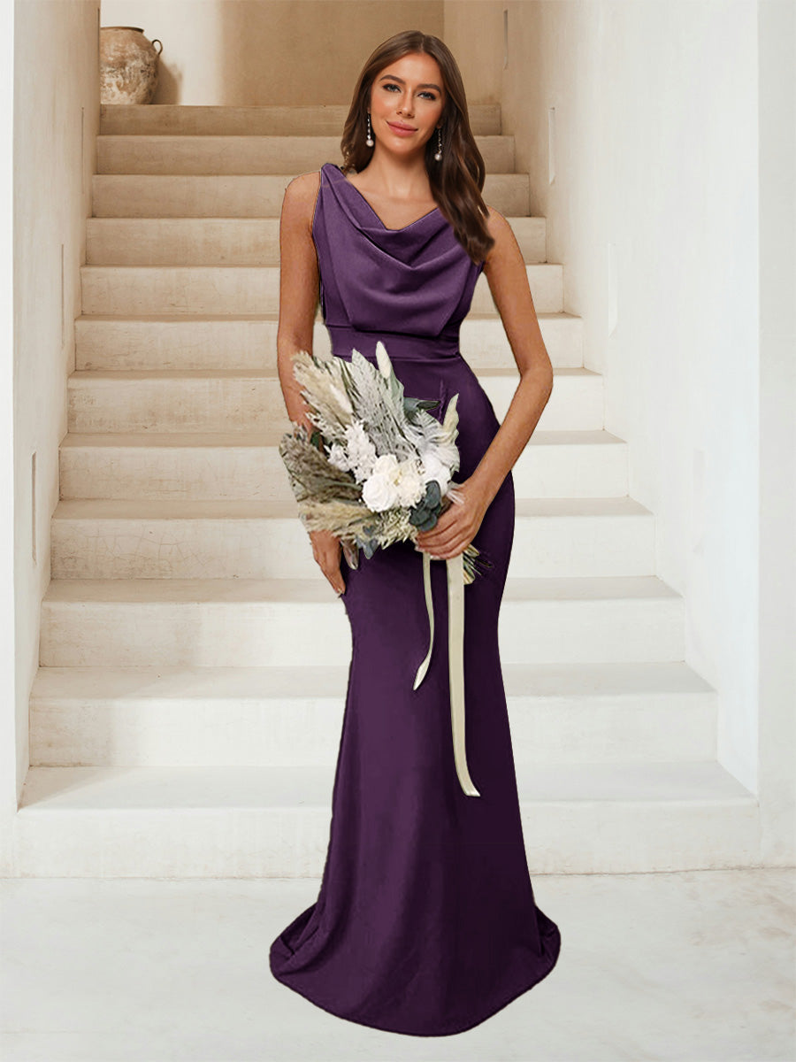 Trumpet Mermaid Cowl Neck Sleeveless Ruched Bridesmaid Dresses