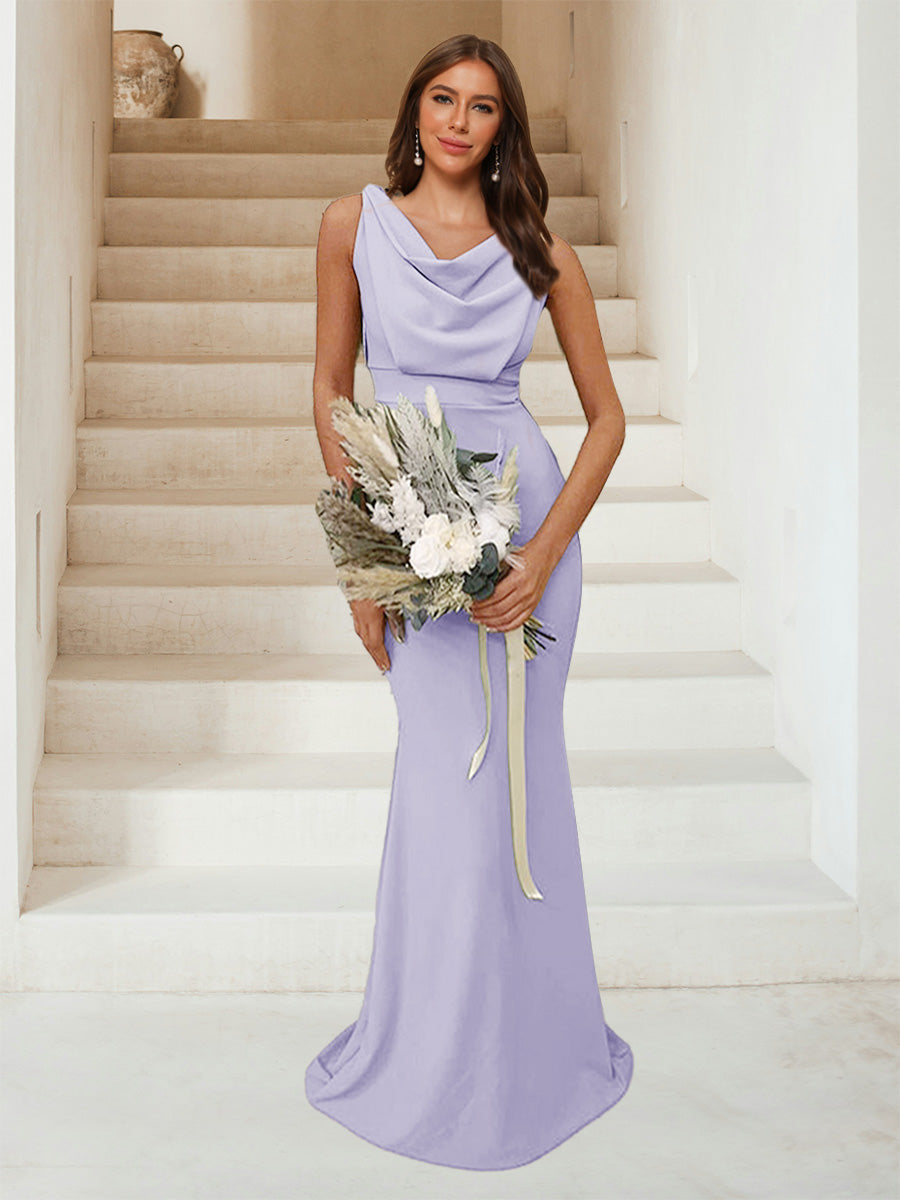 Trumpet Mermaid Cowl Neck Sleeveless Ruched Bridesmaid Dresses