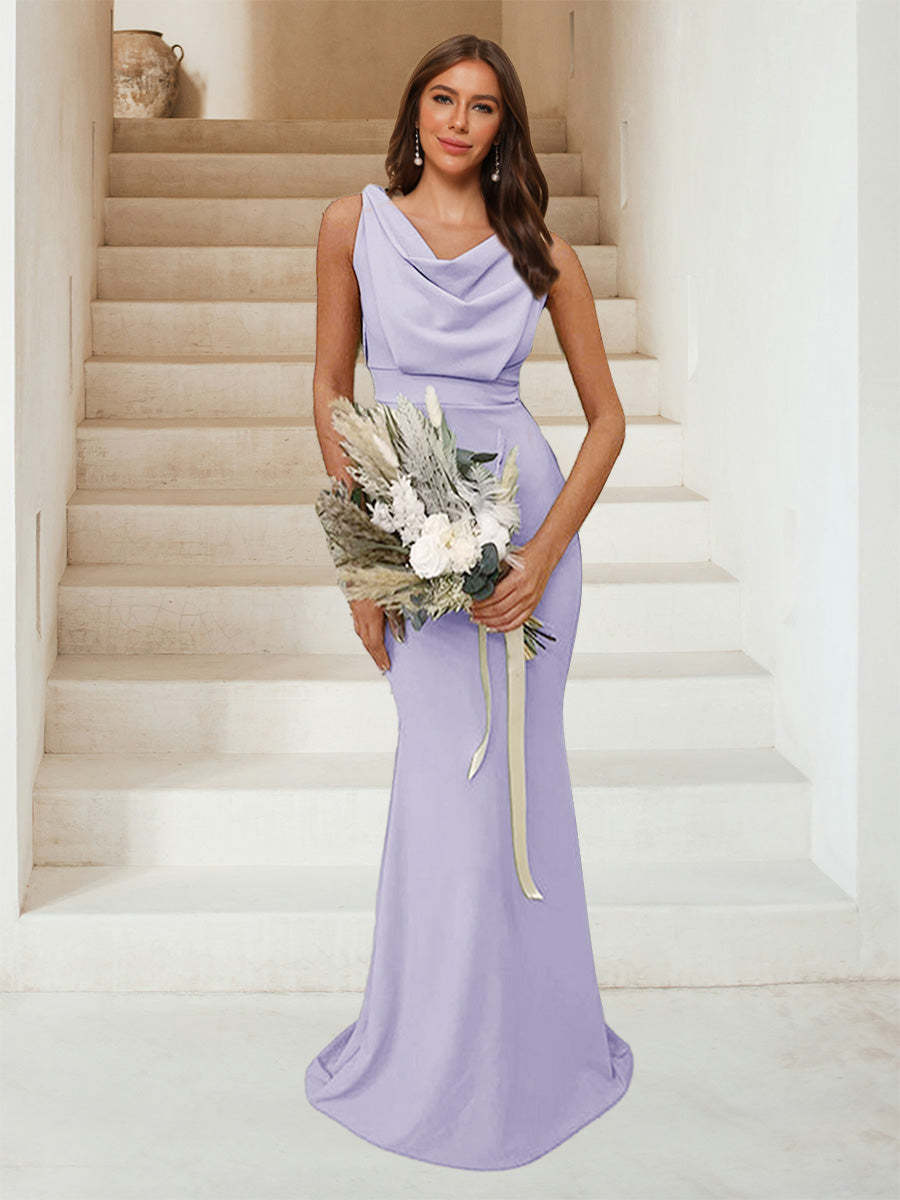 Trumpet Mermaid Cowl Neck Sleeveless Ruched Bridesmaid Dresses