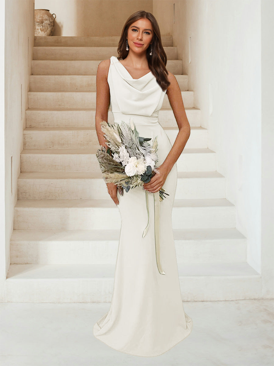Trumpet Mermaid Cowl Neck Sleeveless Ruched Bridesmaid Dresses