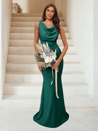 Trumpet Mermaid Cowl Neck Sleeveless Ruched Bridesmaid Dresses