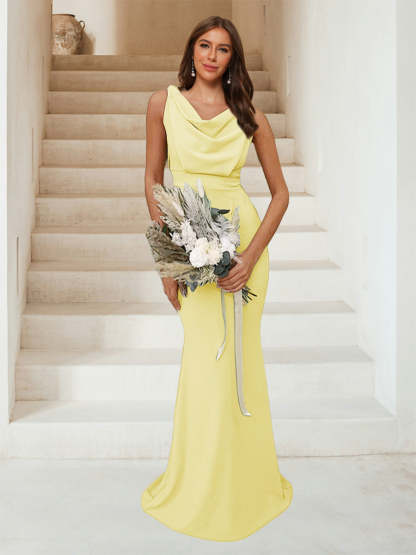 Trumpet Mermaid Cowl Neck Sleeveless Ruched Bridesmaid Dresses