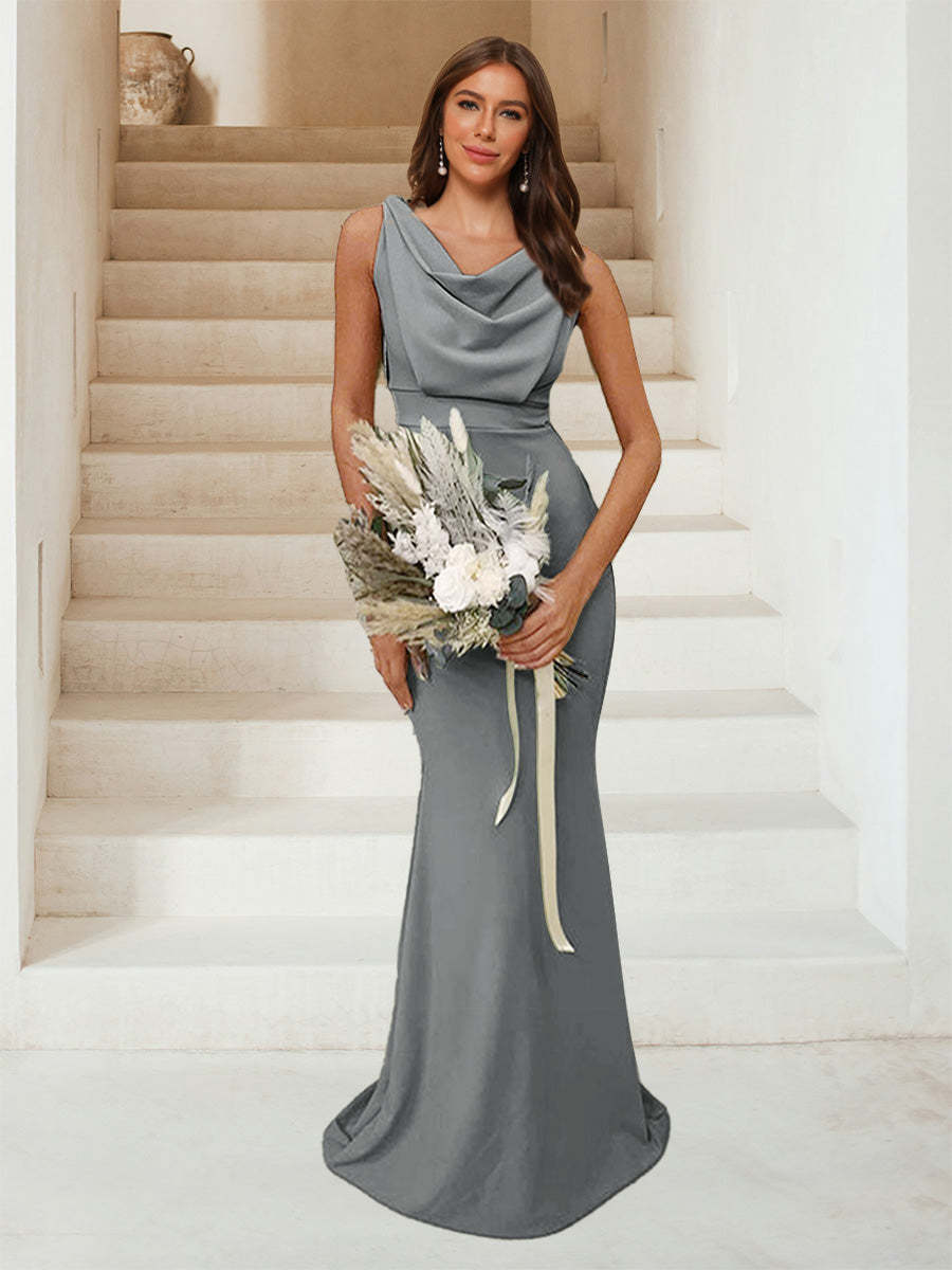 Trumpet Mermaid Cowl Neck Sleeveless Ruched Bridesmaid Dresses