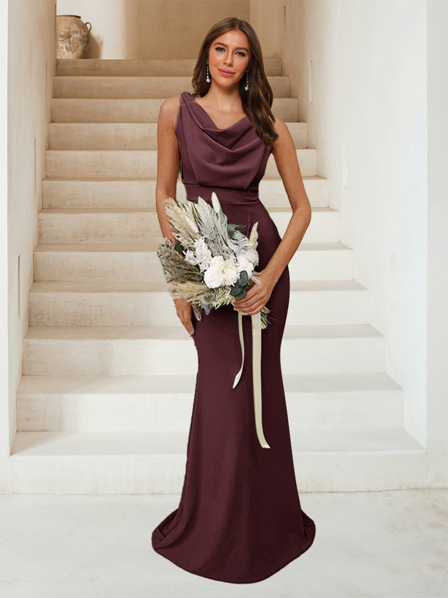 Trumpet Mermaid Cowl Neck Sleeveless Ruched Bridesmaid Dresses